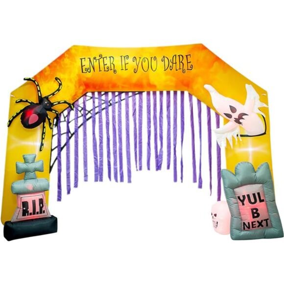 11 Ft Halloween Inflatable Ghosts Spider Archway Arch with LED Lights Outdoor